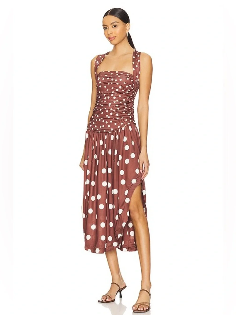 Free People brown Raylon variegated polka dot midi dress